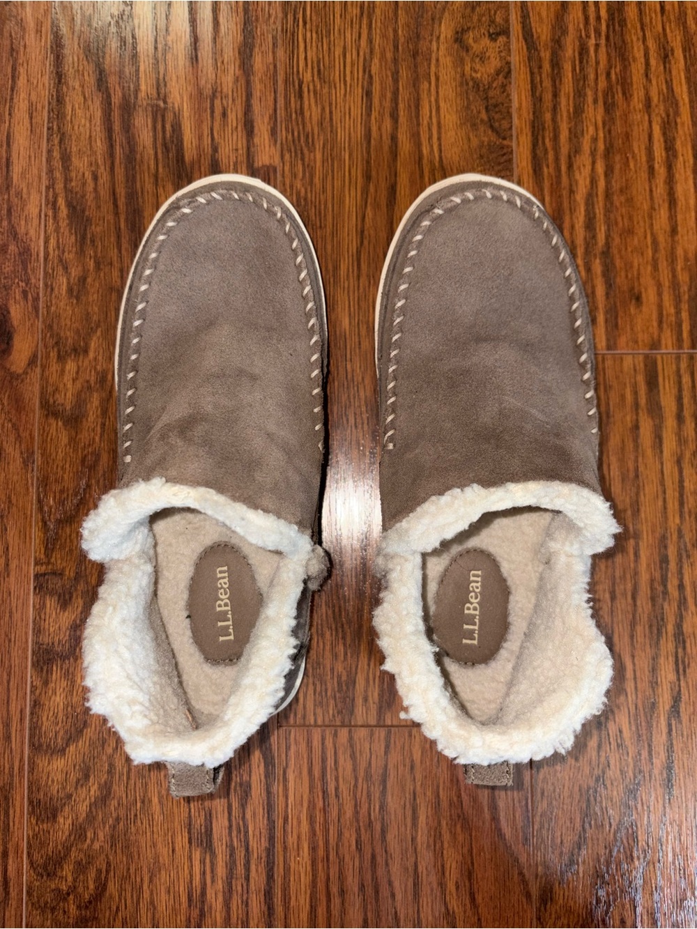 L.L. Bean Women’s Mountain Boot Mocs with Cream Sherpa Lining